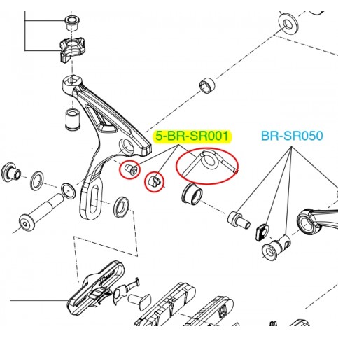 Pružina brzdové čelisti s jedním očkem + lůžko s čepem